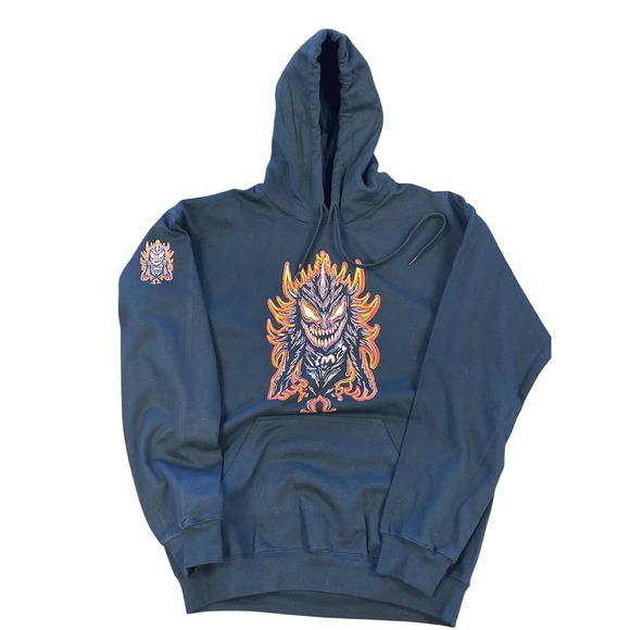 I'M Gildan Softstyle Graphic Print Hoodie Pullover Black Monster Flame MED‎ NWT - Picture 2 of 5